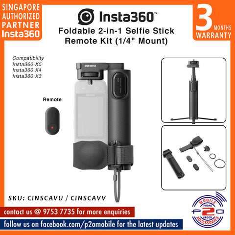 Insta360 Foldable 2-in-1 Selfie Stick Remote Kit (1/4" Mount)