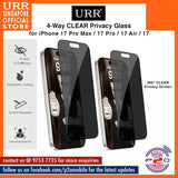 URR 4-Way CLEAR Privacy 2.5D Full Tempered Glass for iPhone 17 Pro Max / iPhone 17 Pro / iPhone 17 Air / iPhone 17