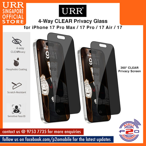 URR 4-Way CLEAR Privacy 2.5D Full Tempered Glass for iPhone 17 Pro Max / iPhone 17 Pro / iPhone 17 Air / iPhone 17