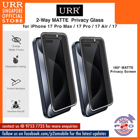 URR 2-Way MATTE Privacy 2.5D Full Tempered Glass for iPhone 17 Pro Max / iPhone 17 Pro / iPhone 17 Air /iPhone 17