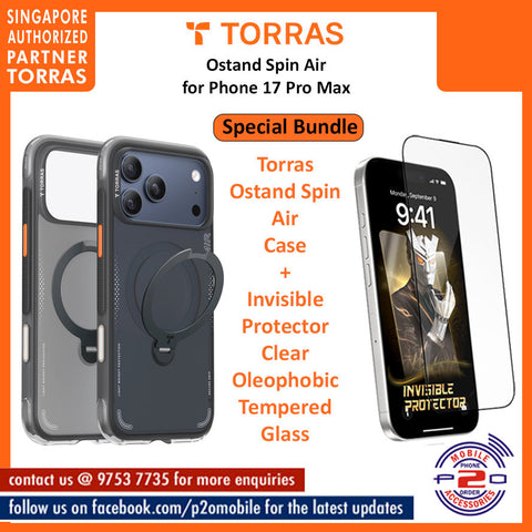 Torras Ostand Spin Air with Premium Tempered Glass Bundle for iPhone 17 Pro Max / iPhone 17 Pro