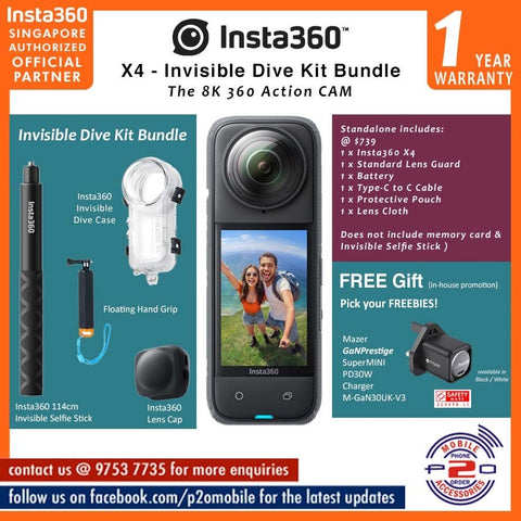 Insta360 X4 360 Action Camera - Invisible Dive Kit Bundle