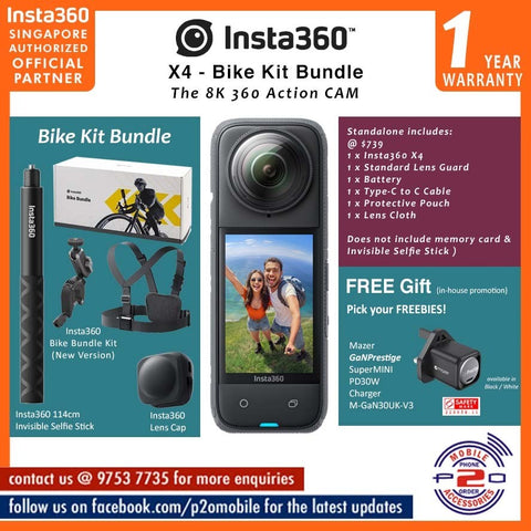 Insta360 X4 8K30fps 360 Action Camera - Bike Kit Bundle