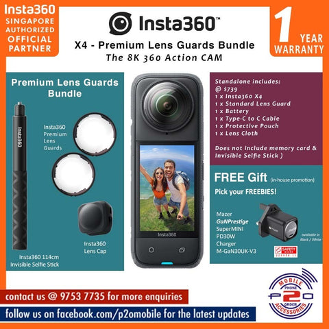 Insta360 X4 8K30fps 360 Action Camera - Premium Lens Guards Bundle