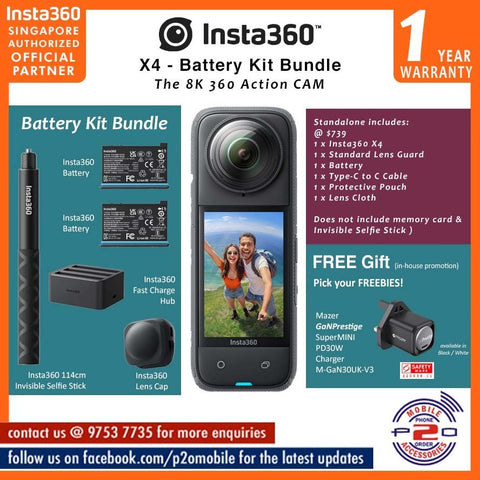 Insta360 X4 8K30fps 360 Action Camera - Battery Kit Bundle