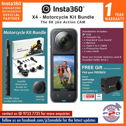 Insta360 X4 8K30fps 360 Action Camera - Motorcycle Kit Bundle